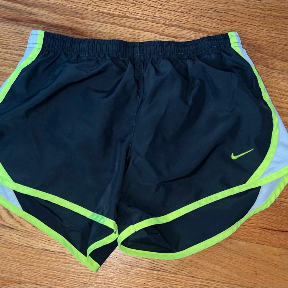Nike Women's Black and Neon Green Athletic Shorts